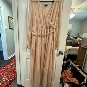 Vintage pink/peach V-Neck Tank Maxi Day Dress With Flounce